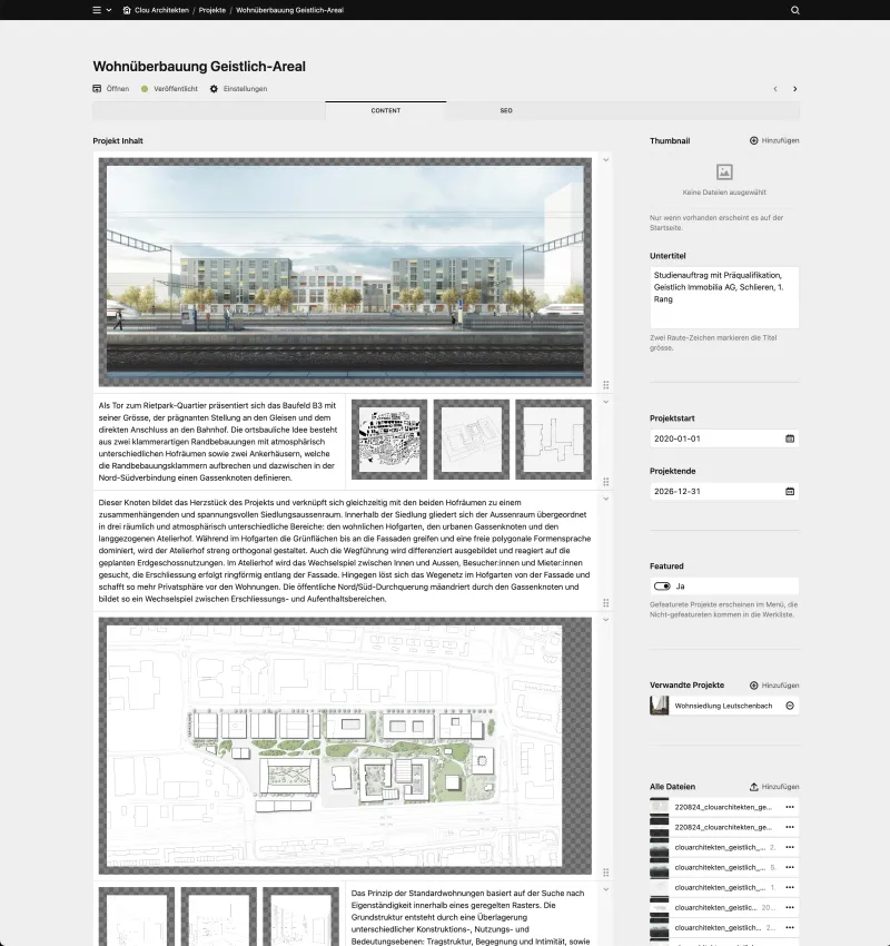 Backend screenshot of clouarchitekten.ch