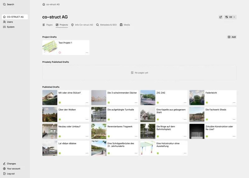 Backend screenshot of co-struct.ch