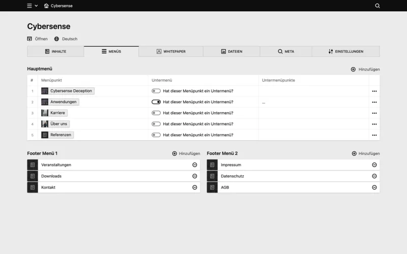 Backend screenshot of cybersense.de