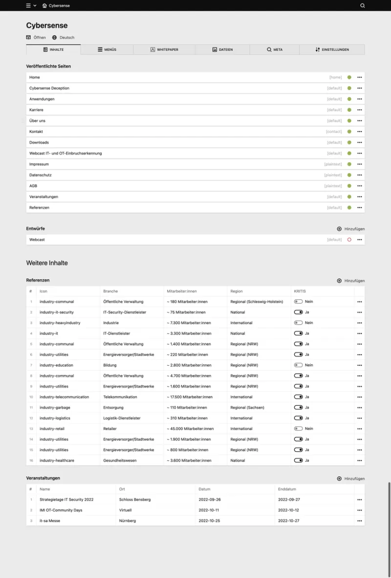 Backend screenshot of cybersense.de