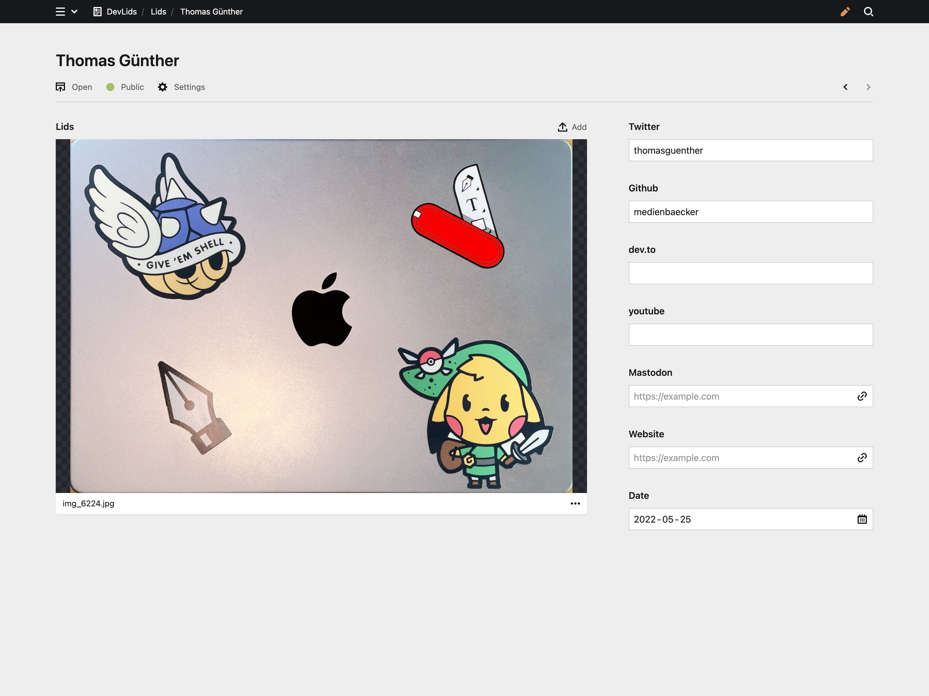 Backend screenshot of devlids.com