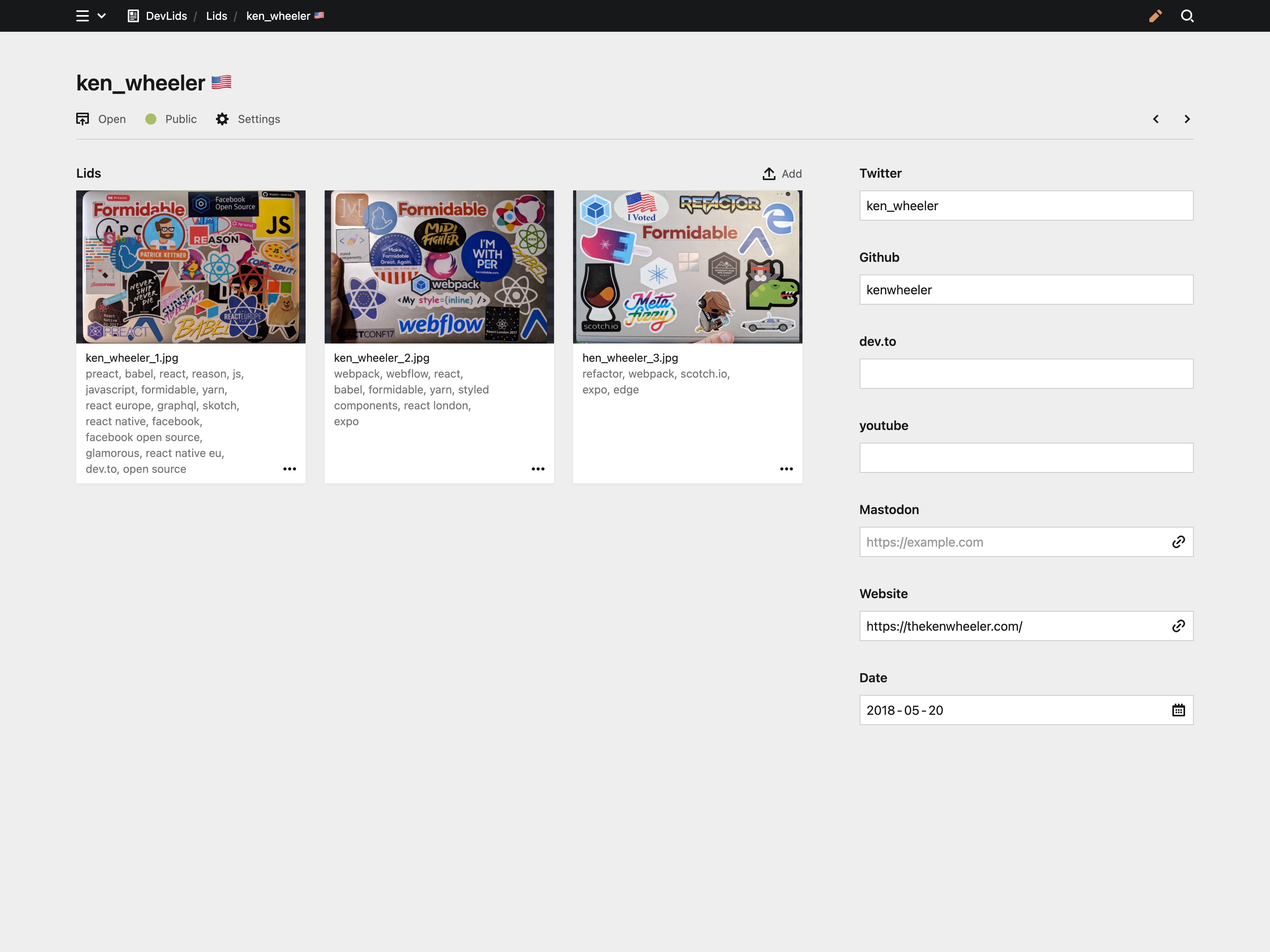 Backend screenshot of devlids.com