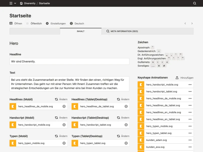 Backend screenshot of diverently.com