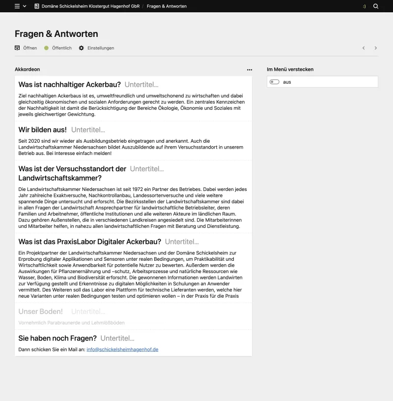 Backend screenshot of schickelsheimhagenhof.de
