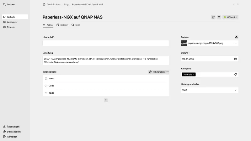 Backend screenshot of pratt.de