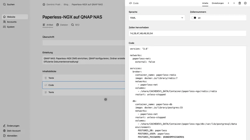 Backend screenshot of pratt.de