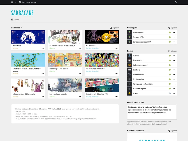 Backend screenshot of editions-sarbacane.com
