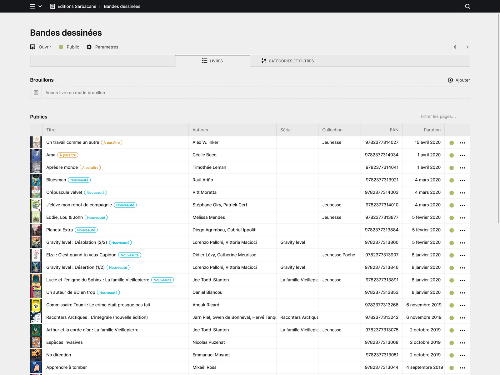 Backend screenshot of editions-sarbacane.com
