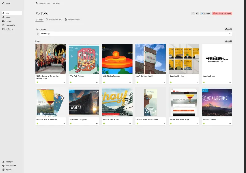 Backend screenshot of sotelovisuals.com