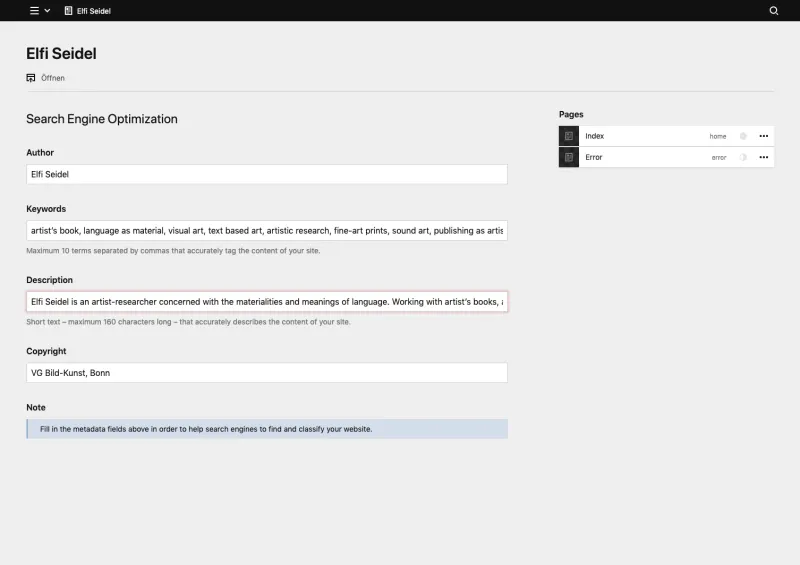 Backend screenshot of elfiseidel.com