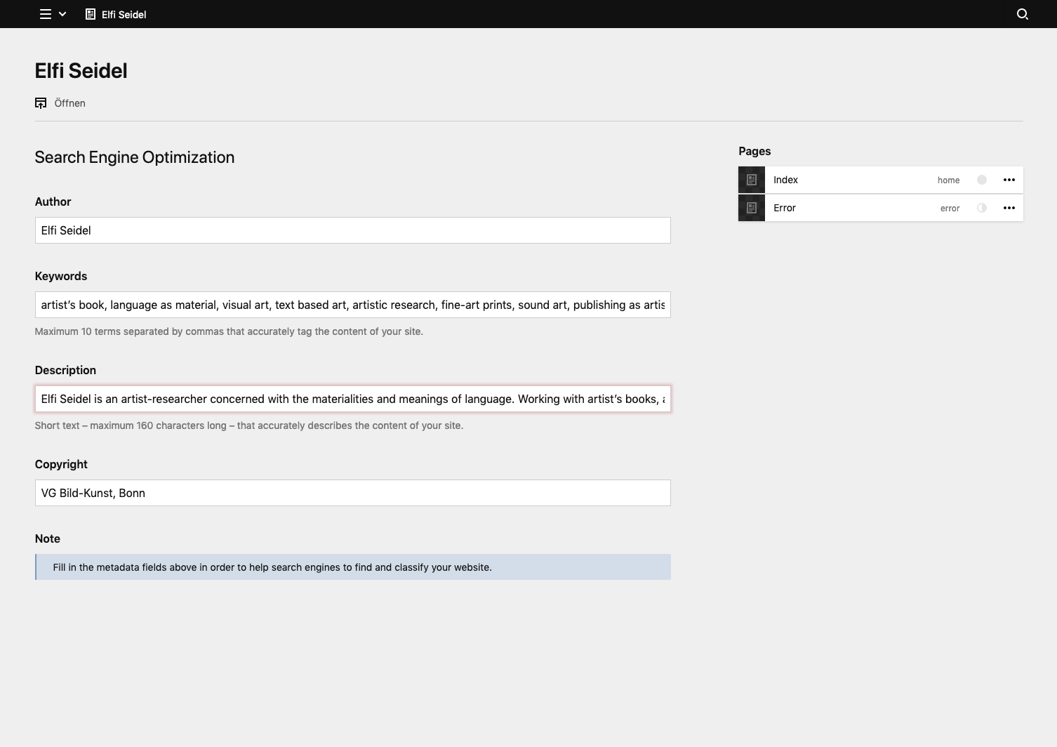 Backend screenshot of elfiseidel.com