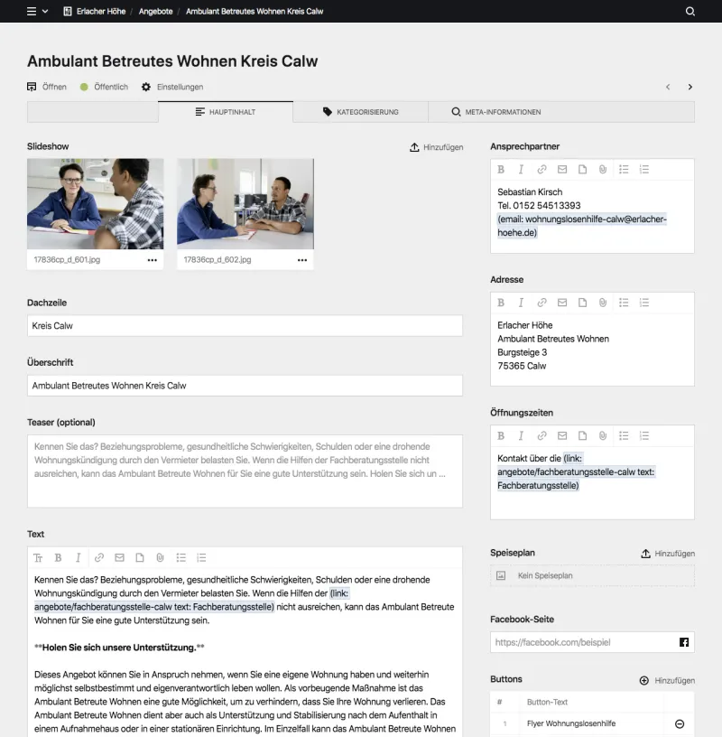 Backend screenshot of erlacher-hoehe.de
