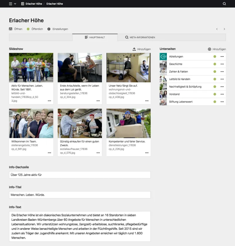 Backend screenshot of erlacher-hoehe.de