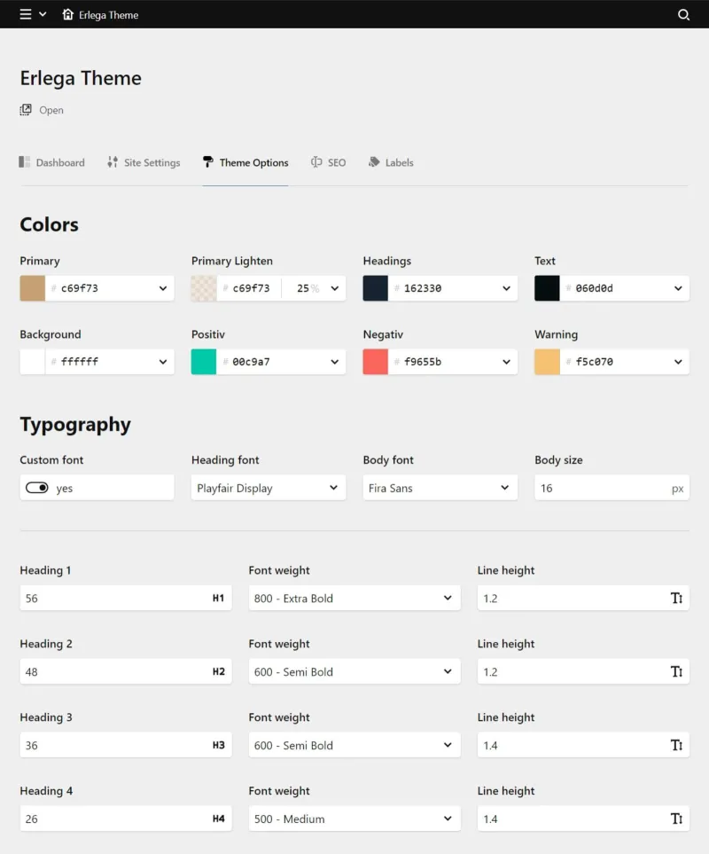 Backend screenshot of themes.socialmusemedia.com/erlega