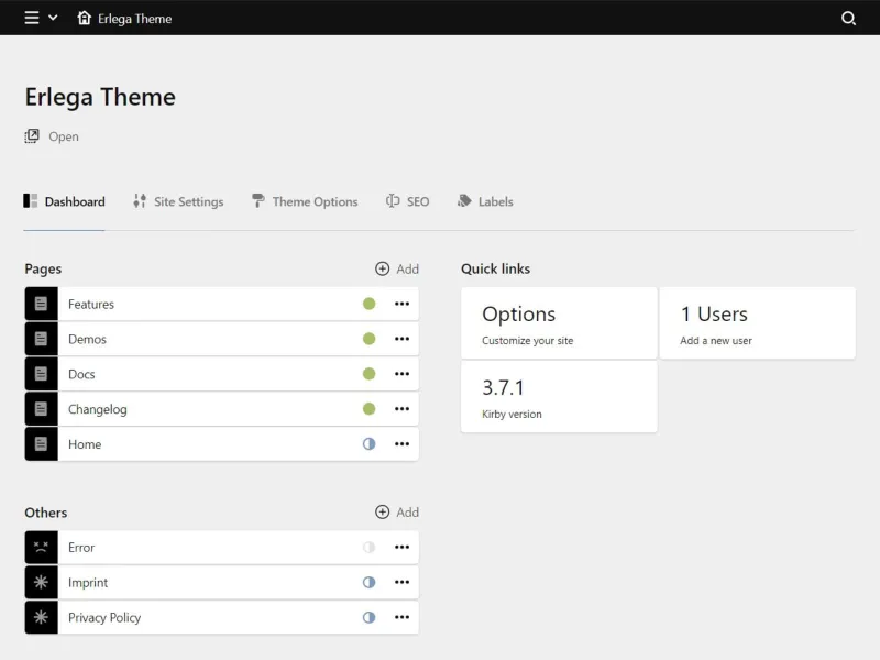 Backend screenshot of themes.socialmusemedia.com/erlega