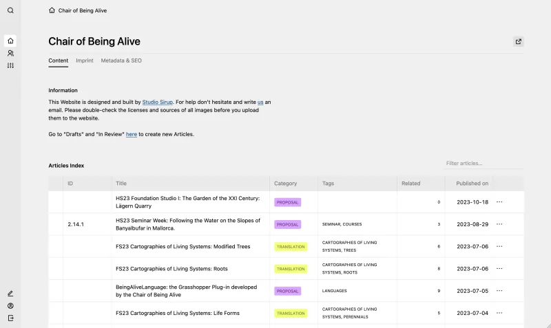 Backend screenshot of gali-izard.arch.ethz.ch