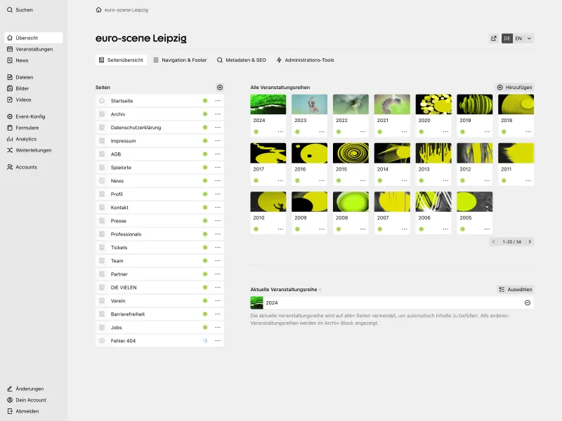 Backend screenshot of euro-scene.de