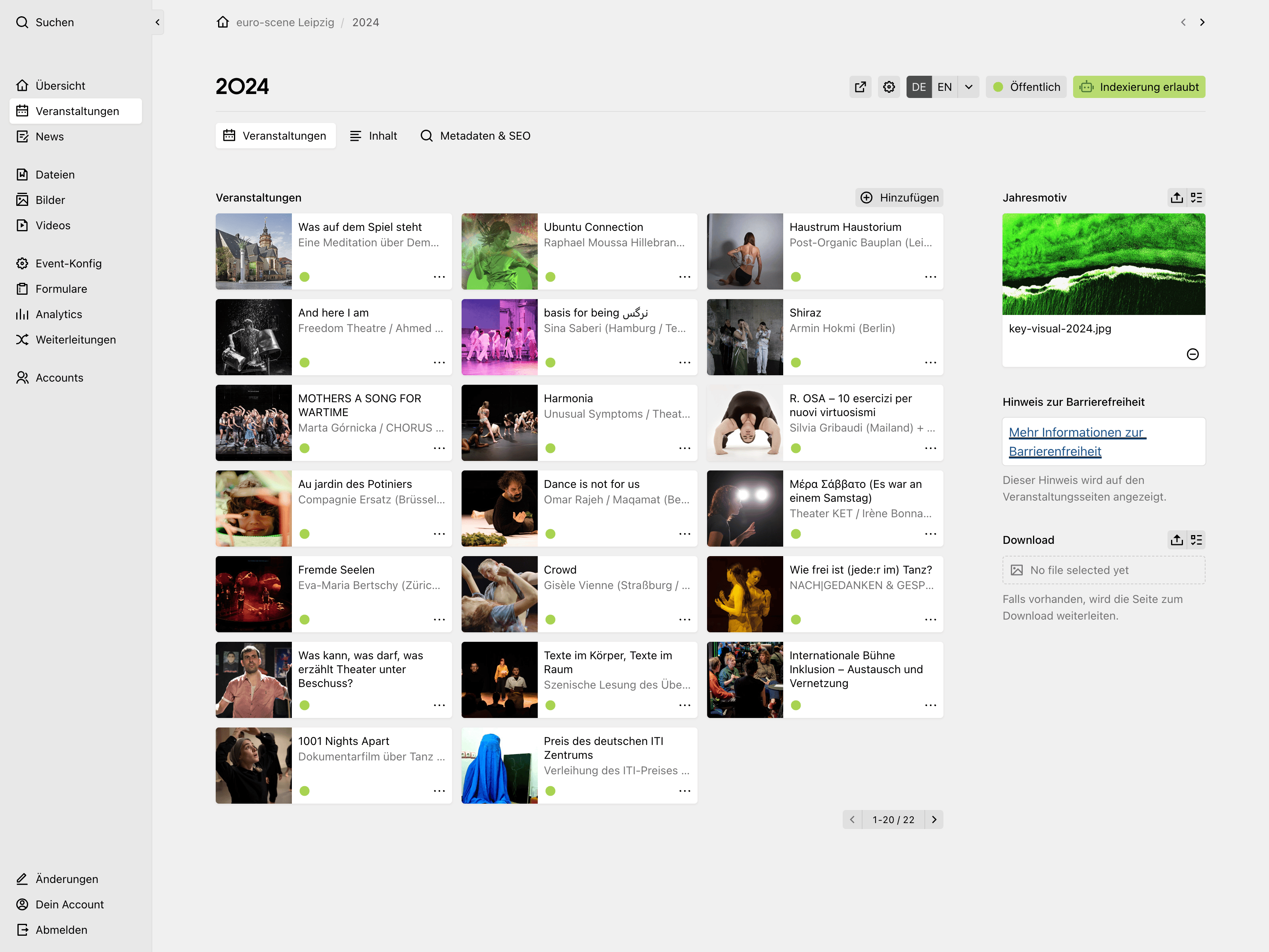 Backend screenshot of euro-scene.de