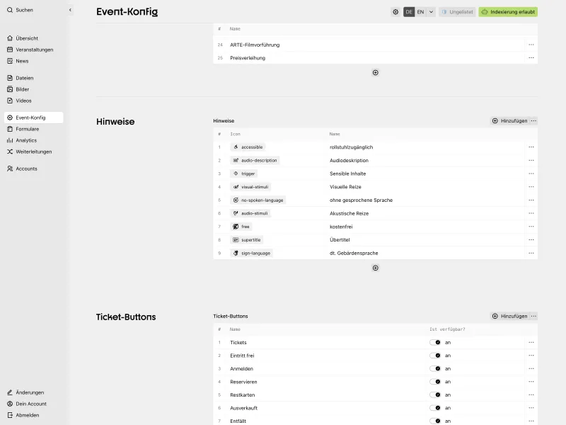 Backend screenshot of euro-scene.de