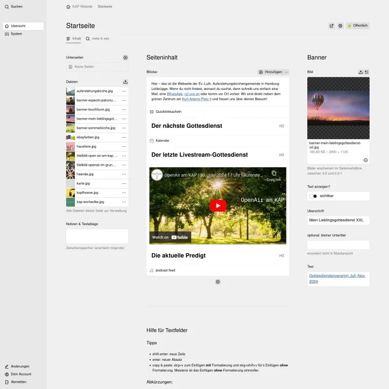 Backend screenshot of kap-kirche.de