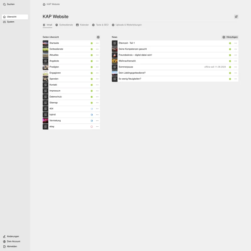 Backend screenshot of kap-kirche.de