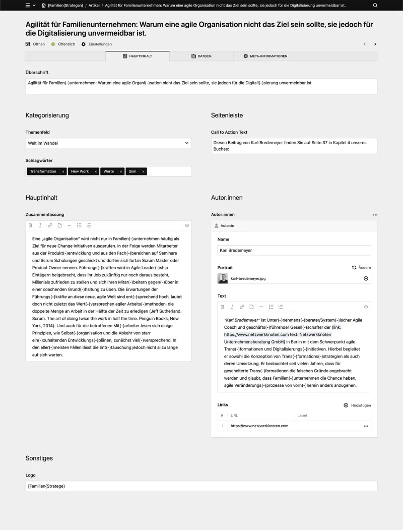 Backend screenshot of familienstrategen.com