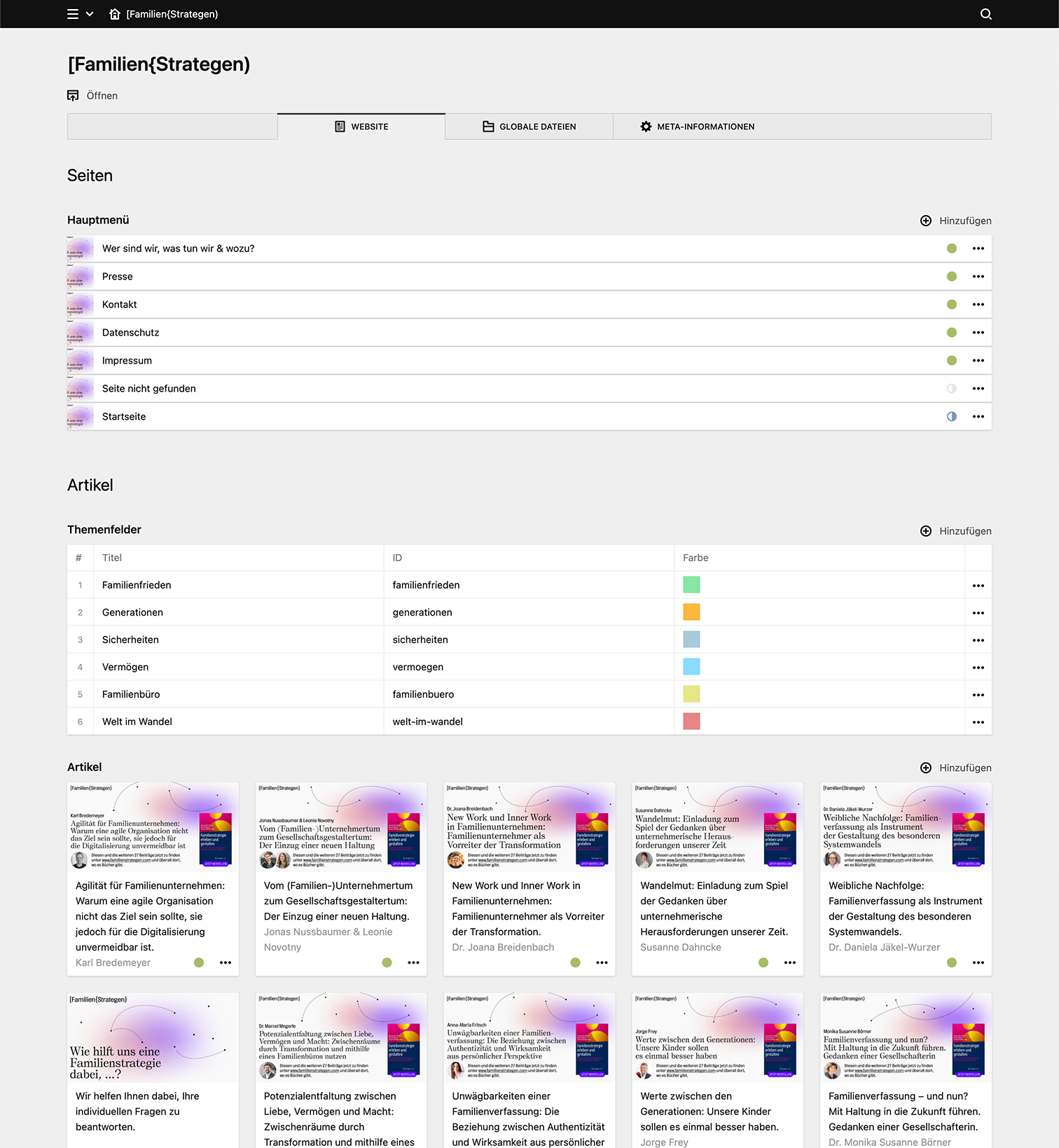 Backend screenshot of familienstrategen.com