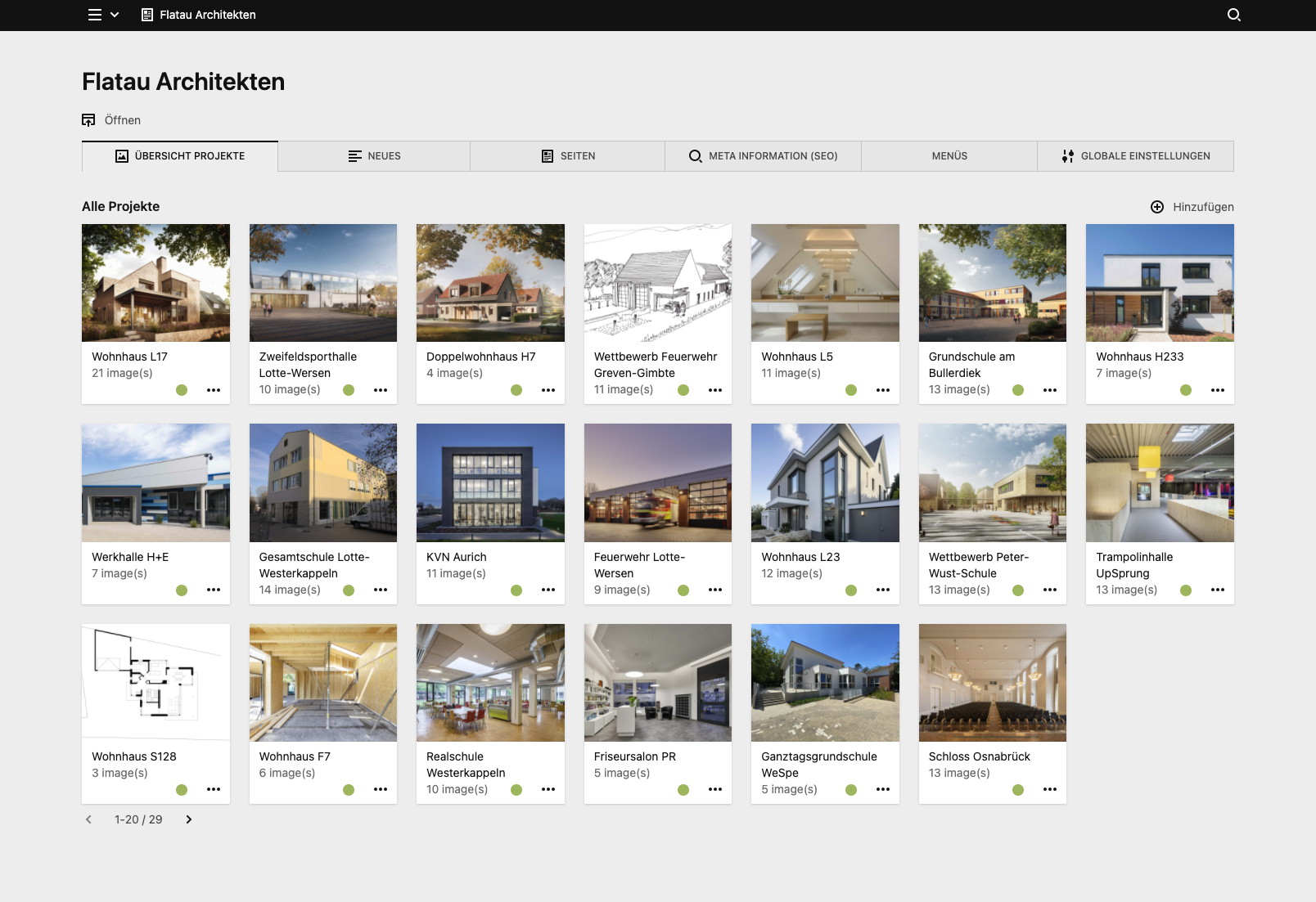 Backend screenshot of flatauarchitekten.de
