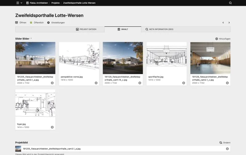 Backend screenshot of flatauarchitekten.de