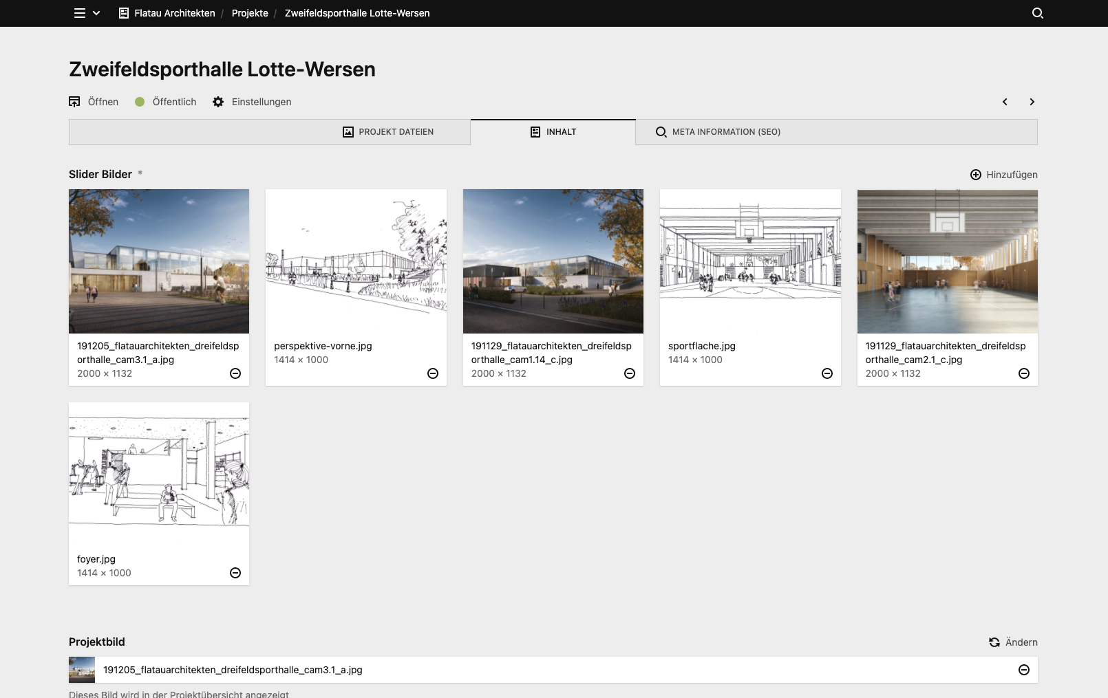Backend screenshot of flatauarchitekten.de