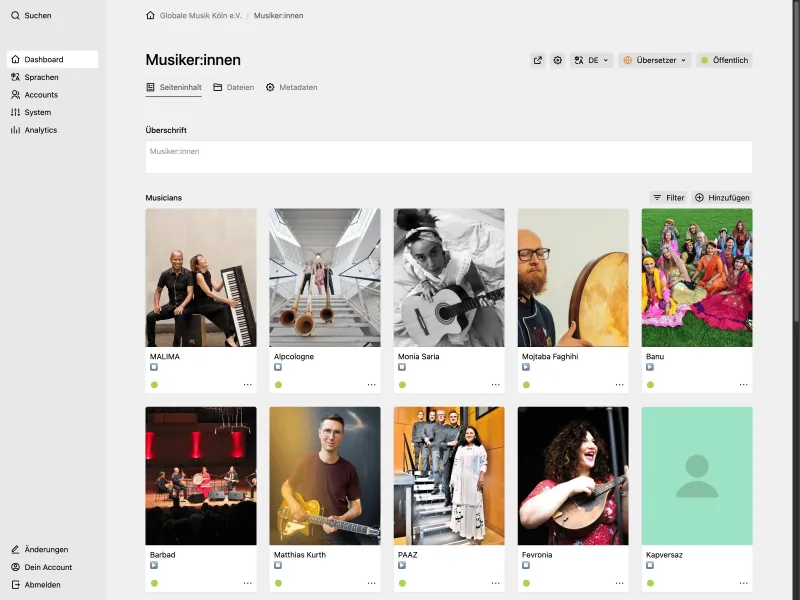 Backend screenshot of globalemusik.de