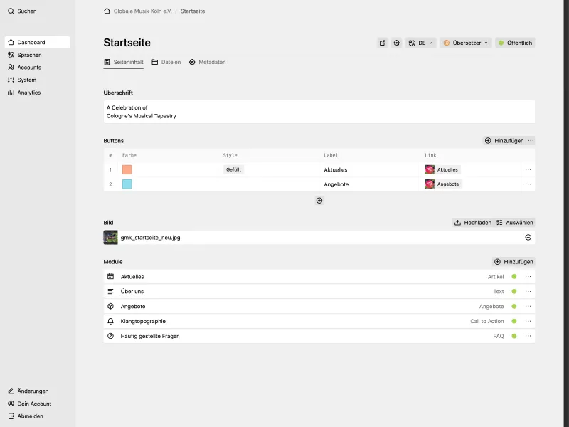 Backend screenshot of globalemusik.de