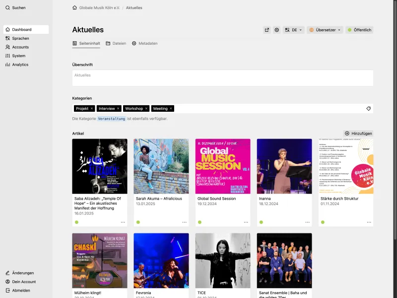 Backend screenshot of globalemusik.de