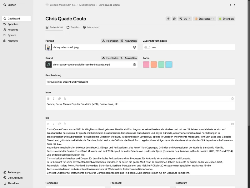Backend screenshot of globalemusik.de