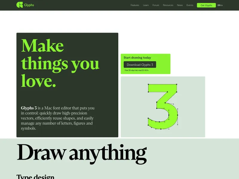 Screenshot of glyphsapp.com