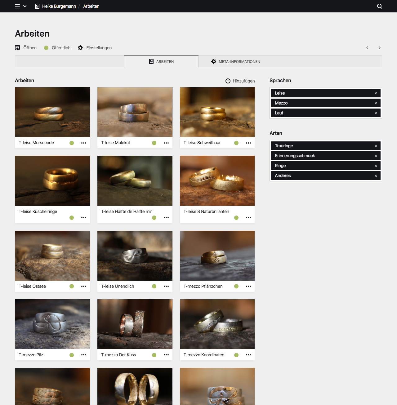 Backend screenshot of heike-burgemann.de