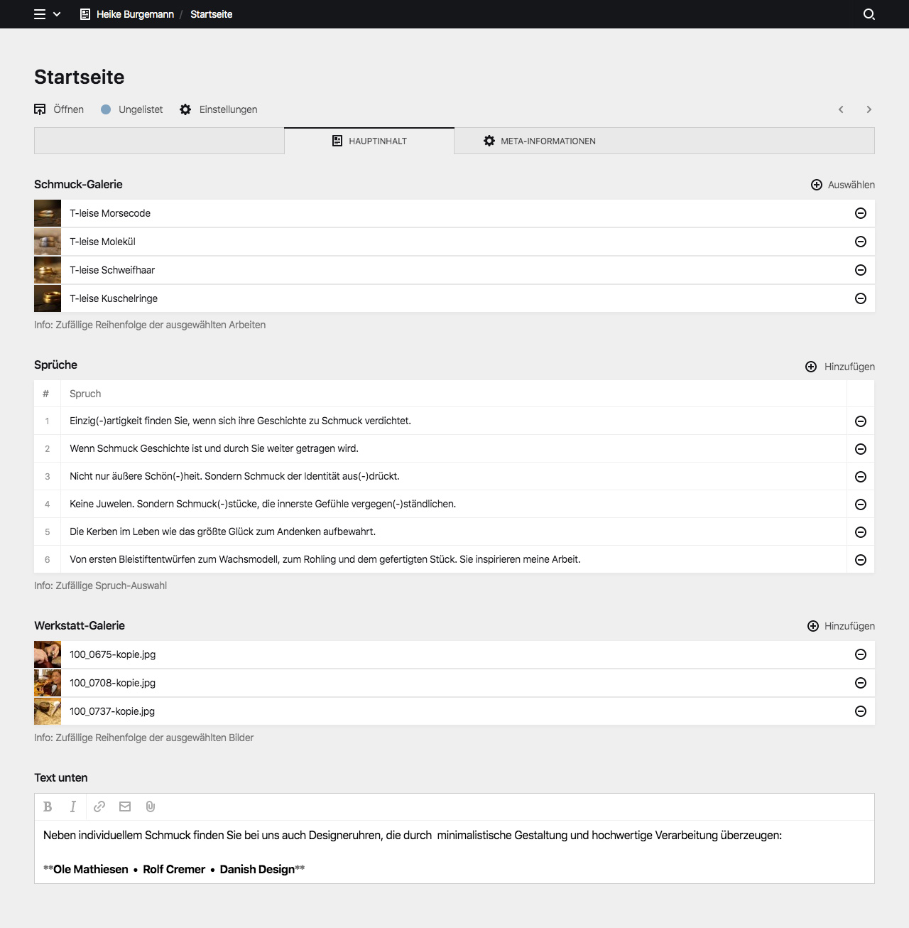 Backend screenshot of heike-burgemann.de
