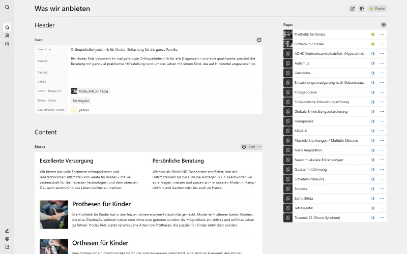 Backend screenshot of hodey-kids.de