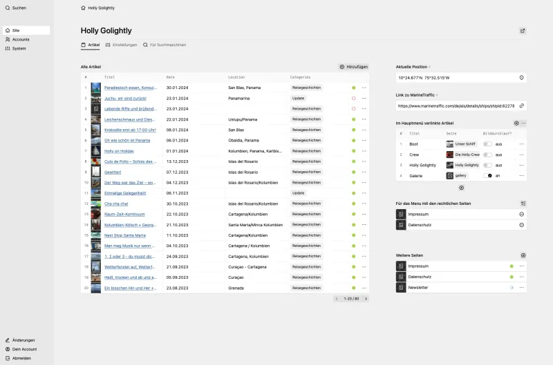 Backend screenshot of sy-holly-golightly.de