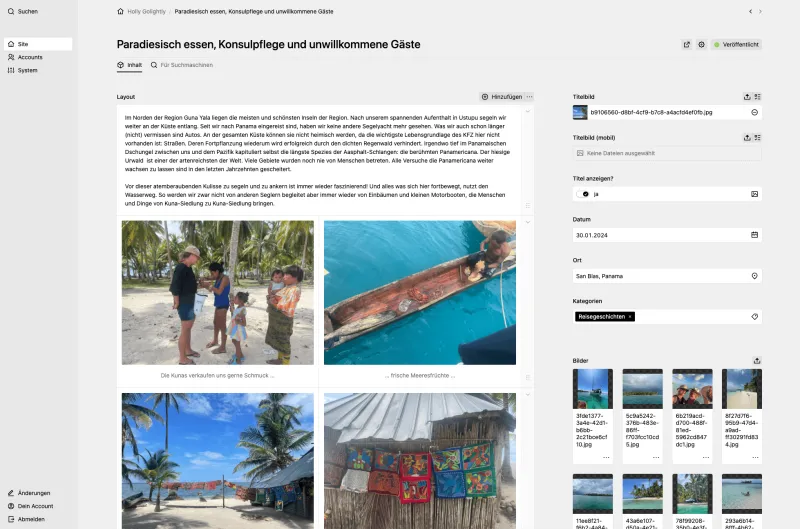 Backend screenshot of sy-holly-golightly.de