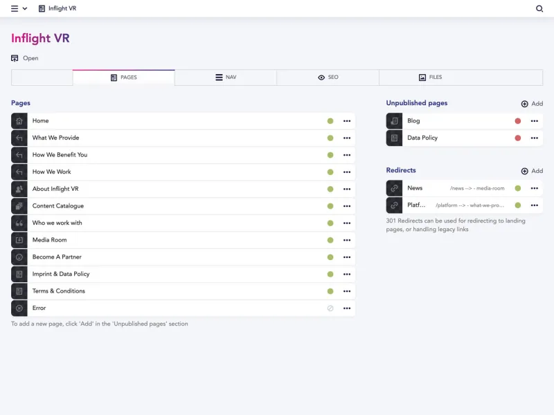 Panel screenshot of inflight-vr.com