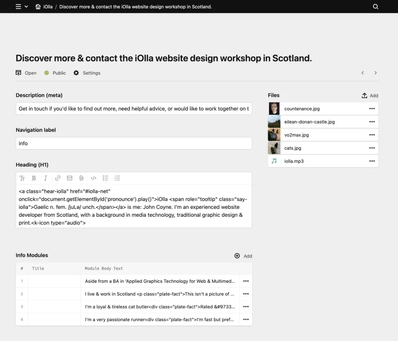 Backend screenshot of iolla.net