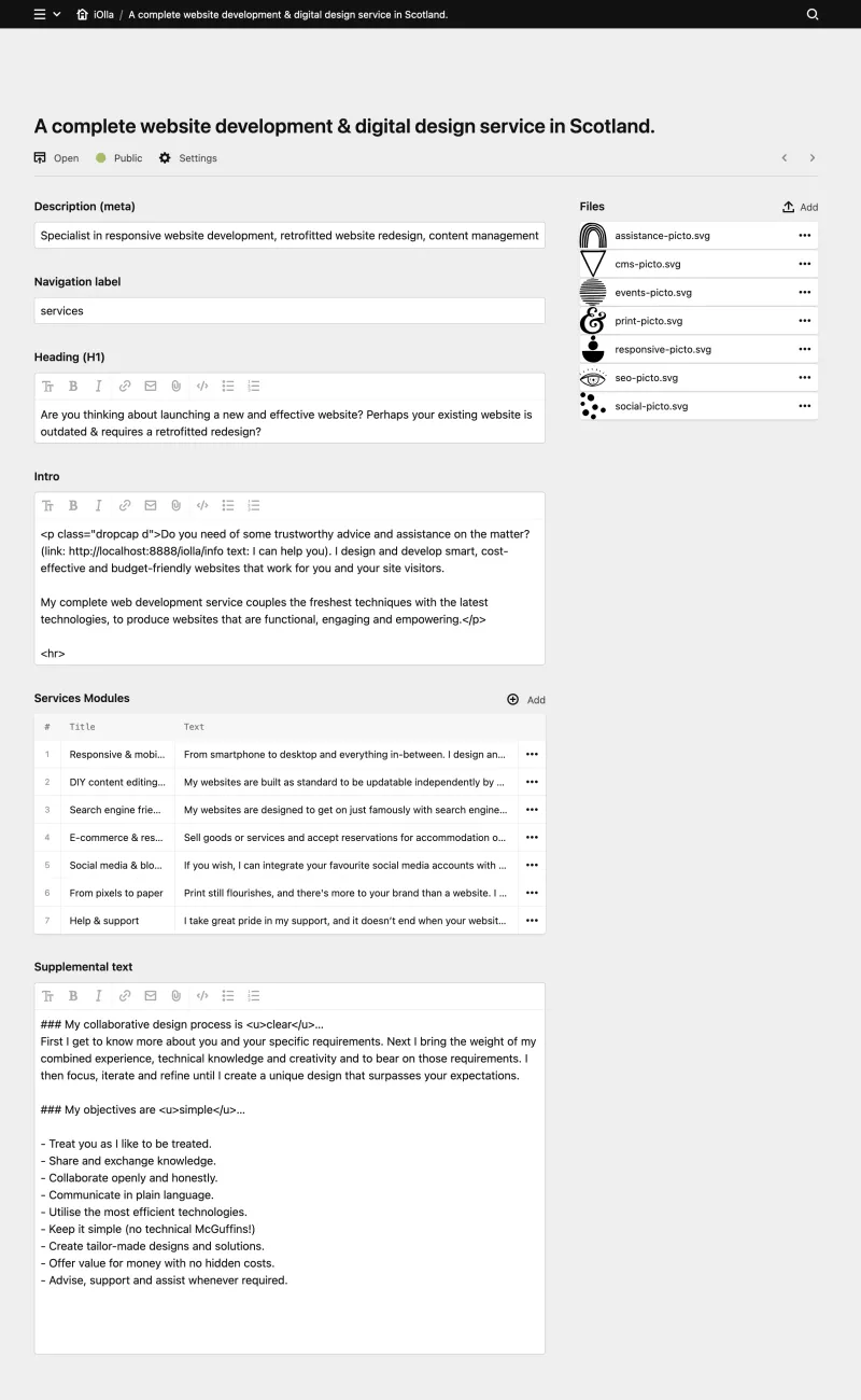 Backend screenshot of iolla.net