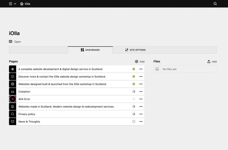Backend screenshot of iolla.net
