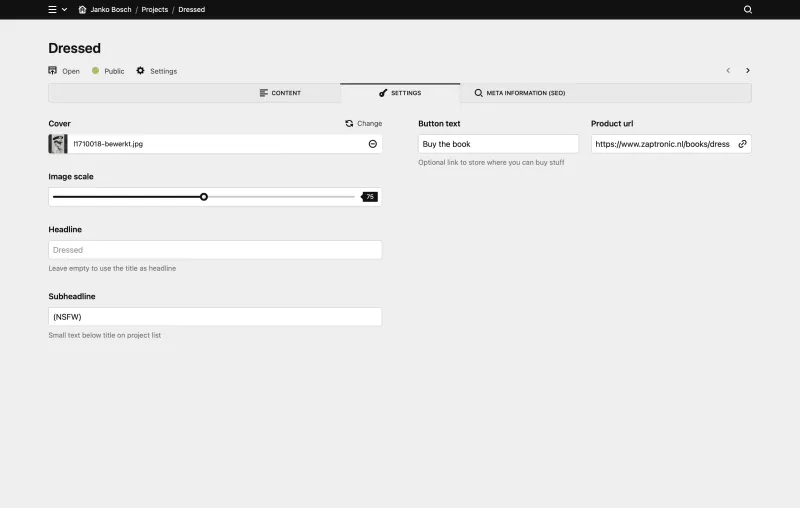 Backend screenshot of jankobosch.nl