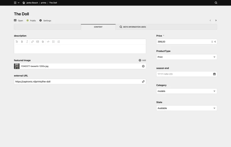 Backend screenshot of jankobosch.nl