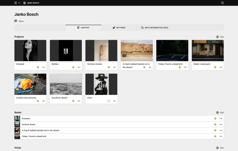 Backend screenshot of jankobosch.nl