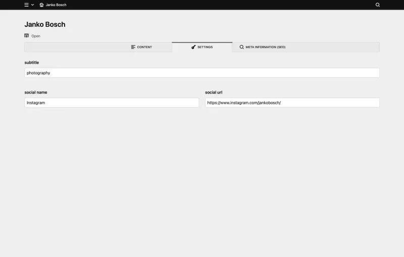 Backend screenshot of jankobosch.nl