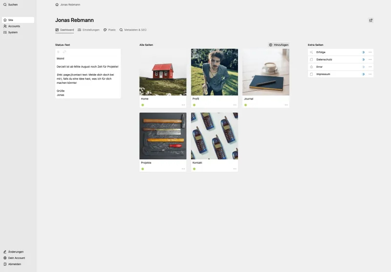Backend screenshot of jonasrebmann.de