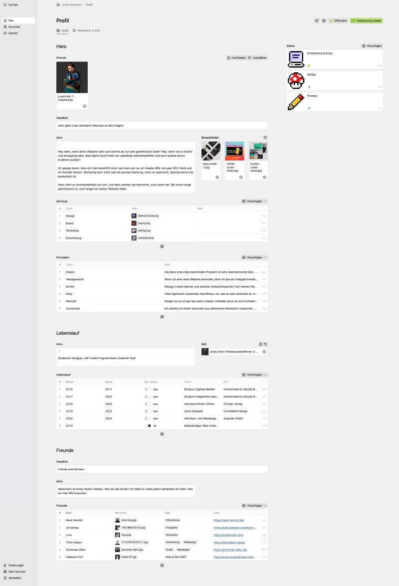 Backend screenshot of jonasrebmann.de